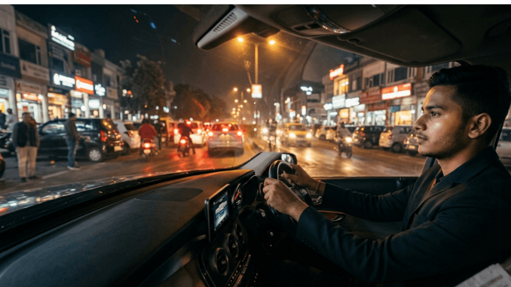 Night driver driging car in Mohali